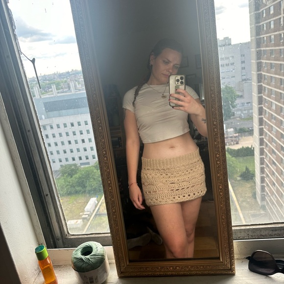 Beige Crochet Mini Skirt cover up - Picture 2 of 2